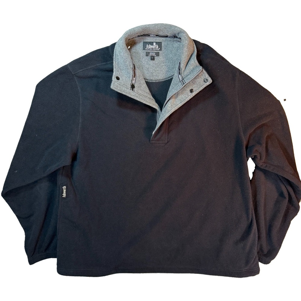 Ashworth Weather Systems Quarter Zip Button Pullover Sweatshirt Black Men's Sz L